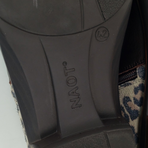 NAOT HELM BROWN LEATHER CHEETAH PRINT SUEDE SIDES ZIP BOOTIES WOMEN'S 42 L 11 - Picture 10 of 11